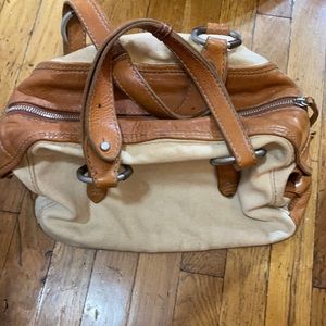 RUEHL leather and canvas handbag